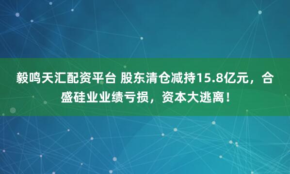 毅鸣天汇配资平台 股东清仓减持15.8亿元，合盛硅业业绩亏损，资本大逃离！